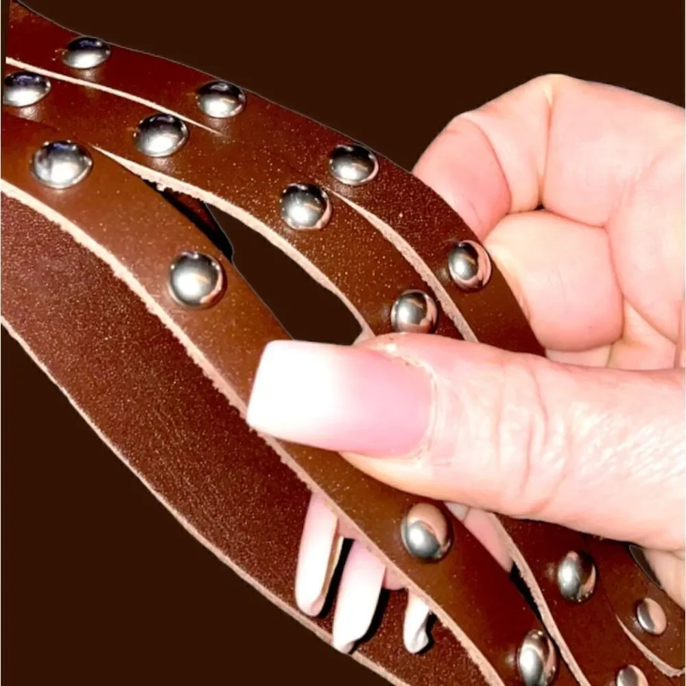 Leather Cuff l 3-Row Rivet l In Brown &. Black l Soft PU Band l Unisex l New